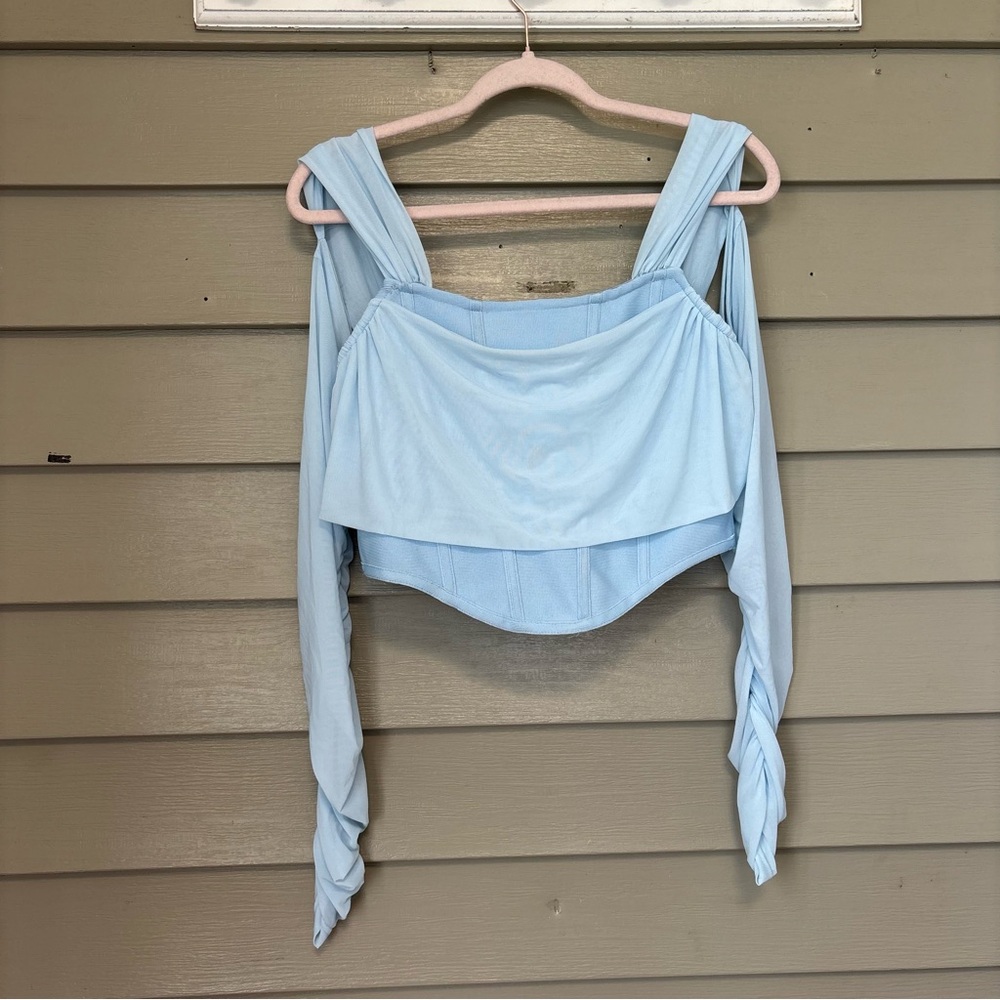 AKIRA Sky Blue Off-Shoulder Blouse